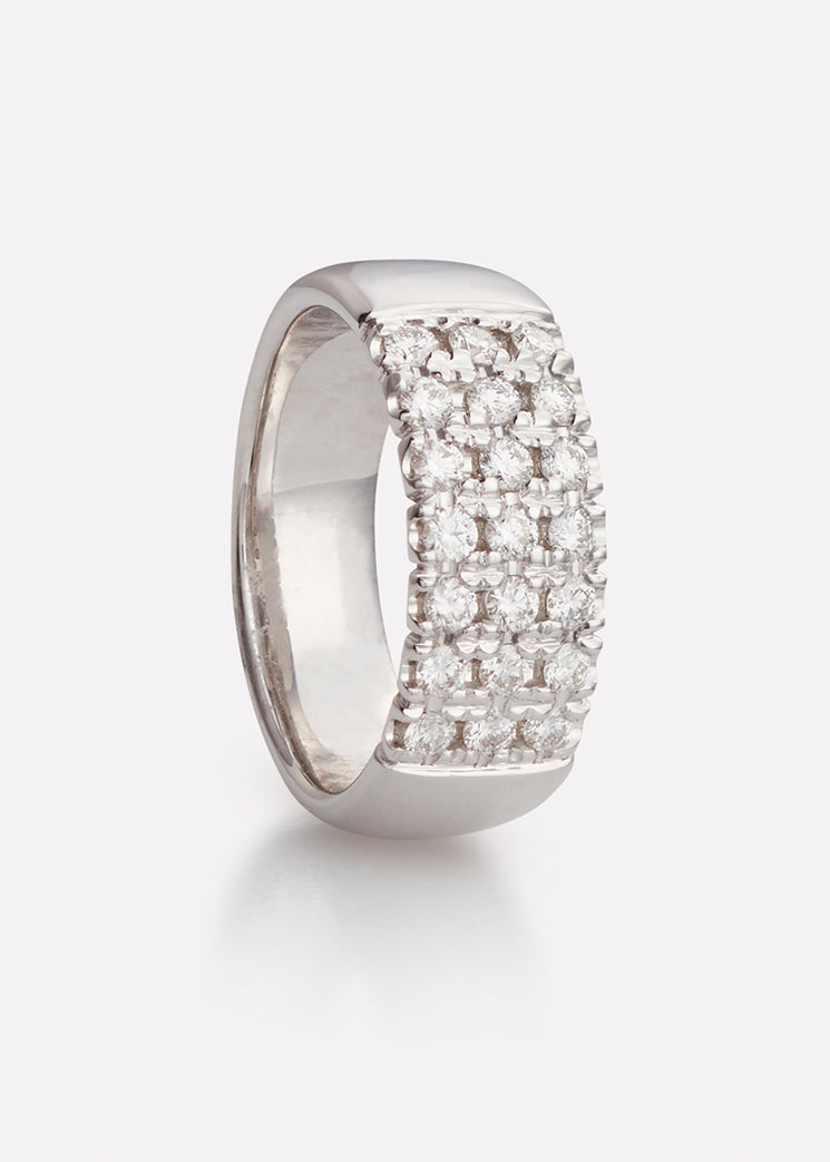 Three row diamond ring 0.63 ct in white gold 