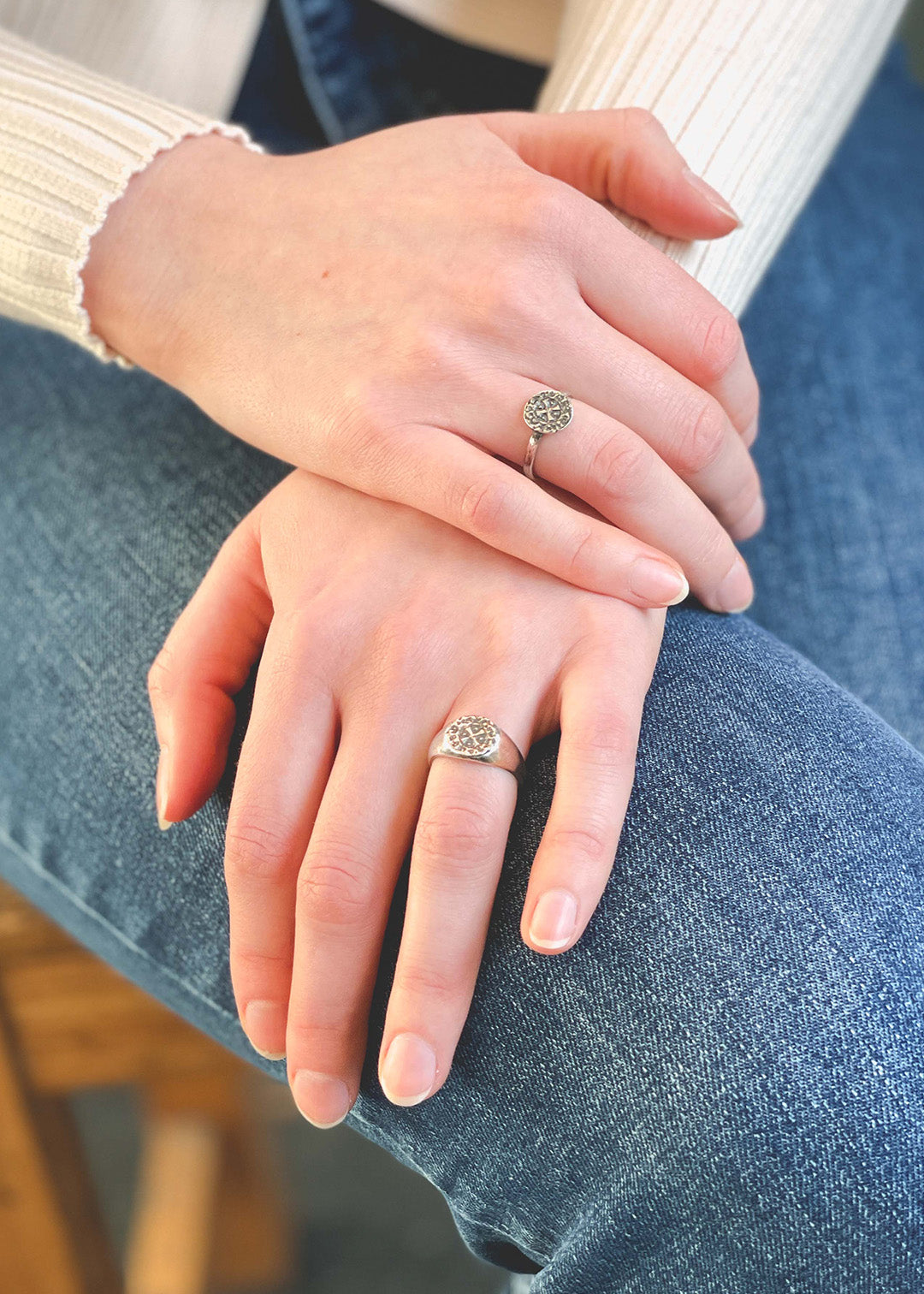 Quarter penny signet ring oxidized silver