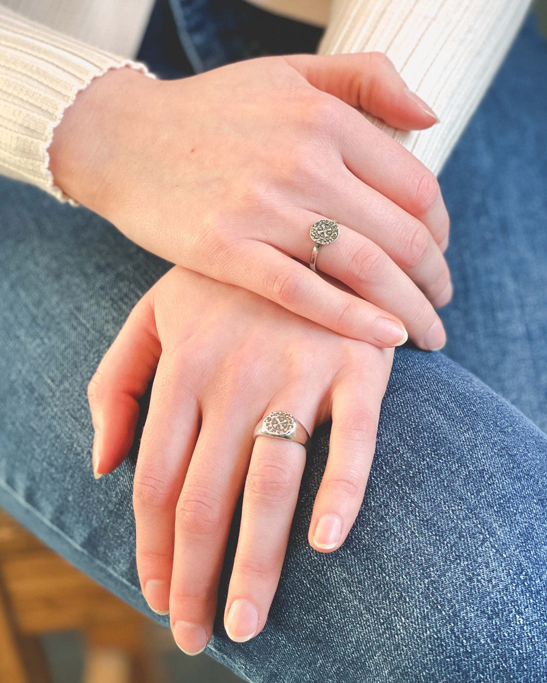 Quarterpenny signet ring oxidized silver