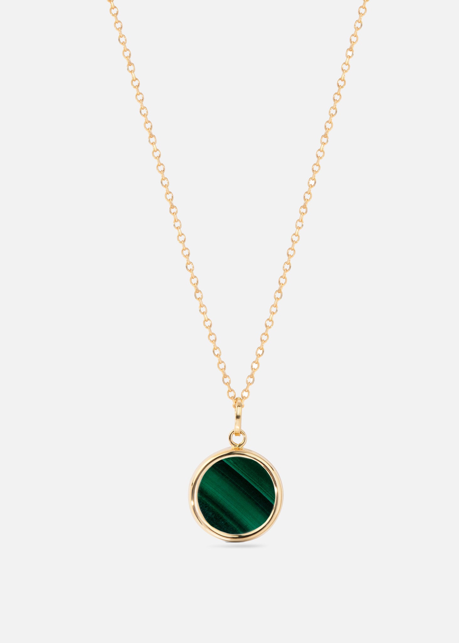 Necklace gold malachite circle 10mm