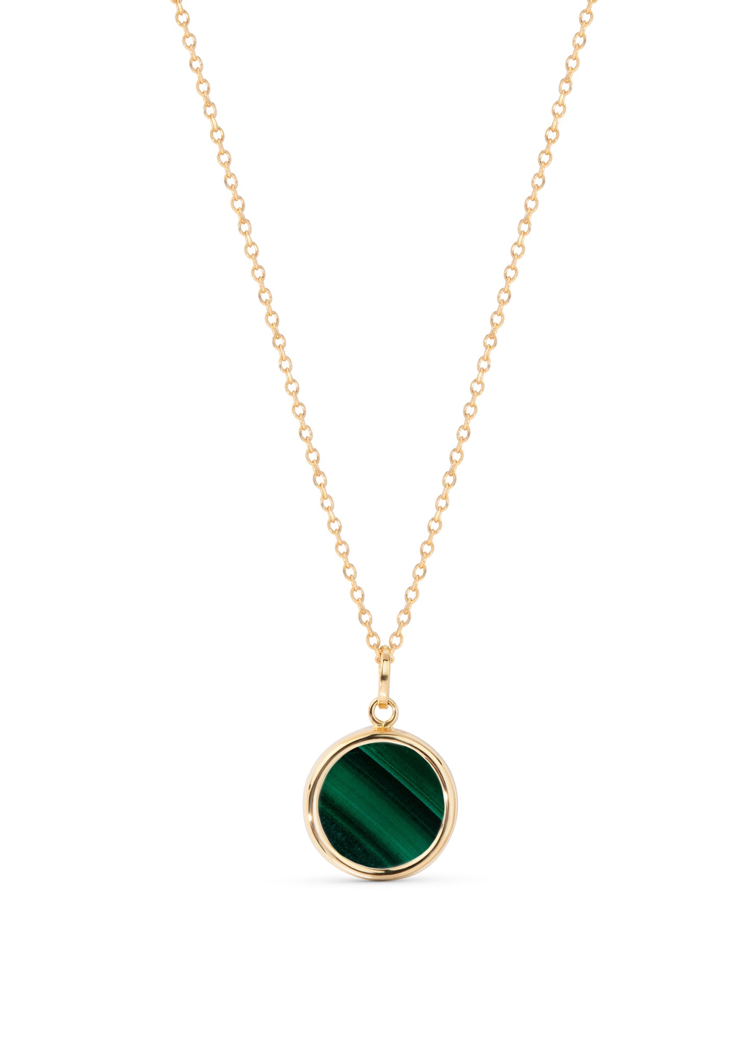 Necklace gold malachite circle 10mm