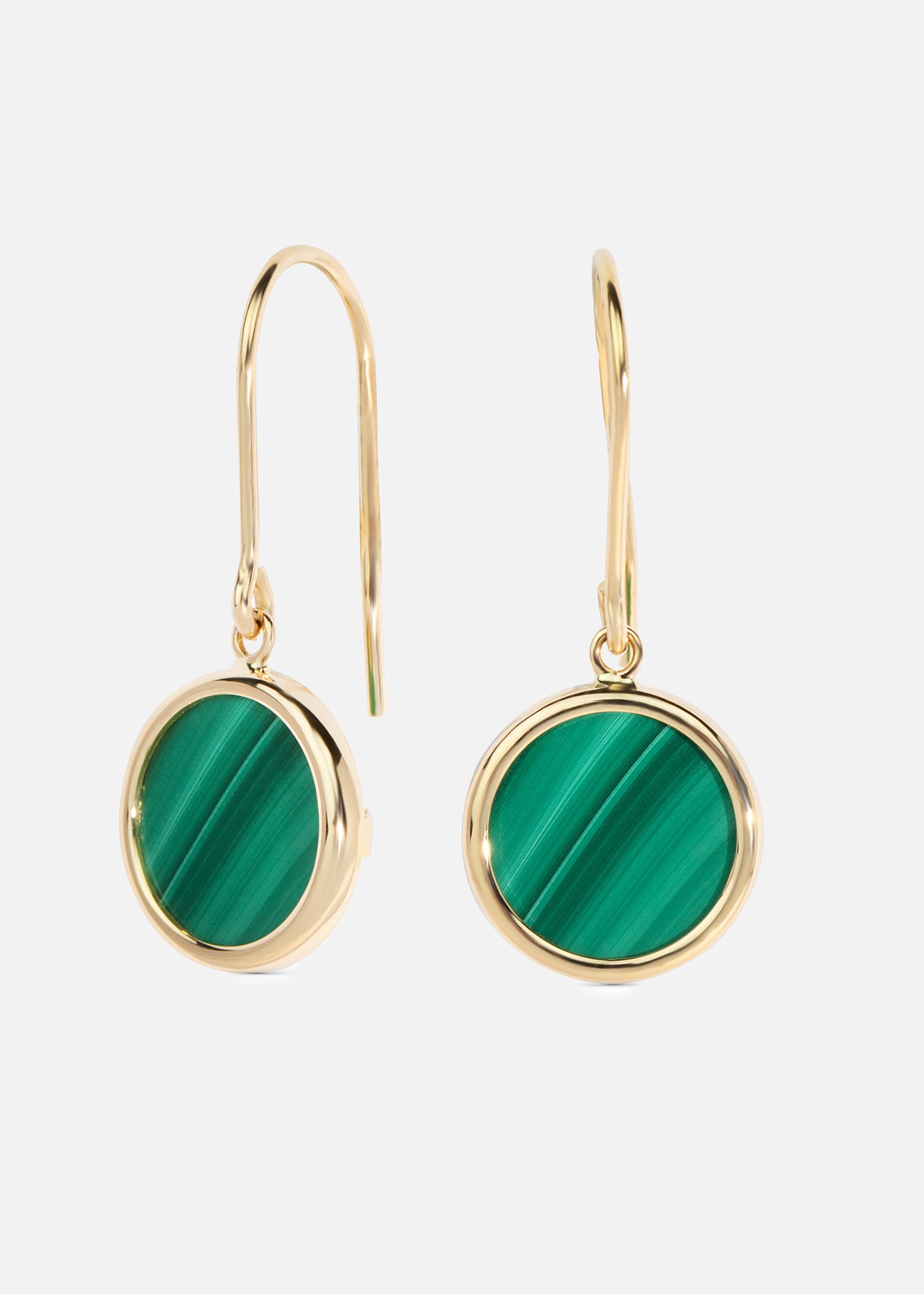 Earrings gold malachite circle 10mm