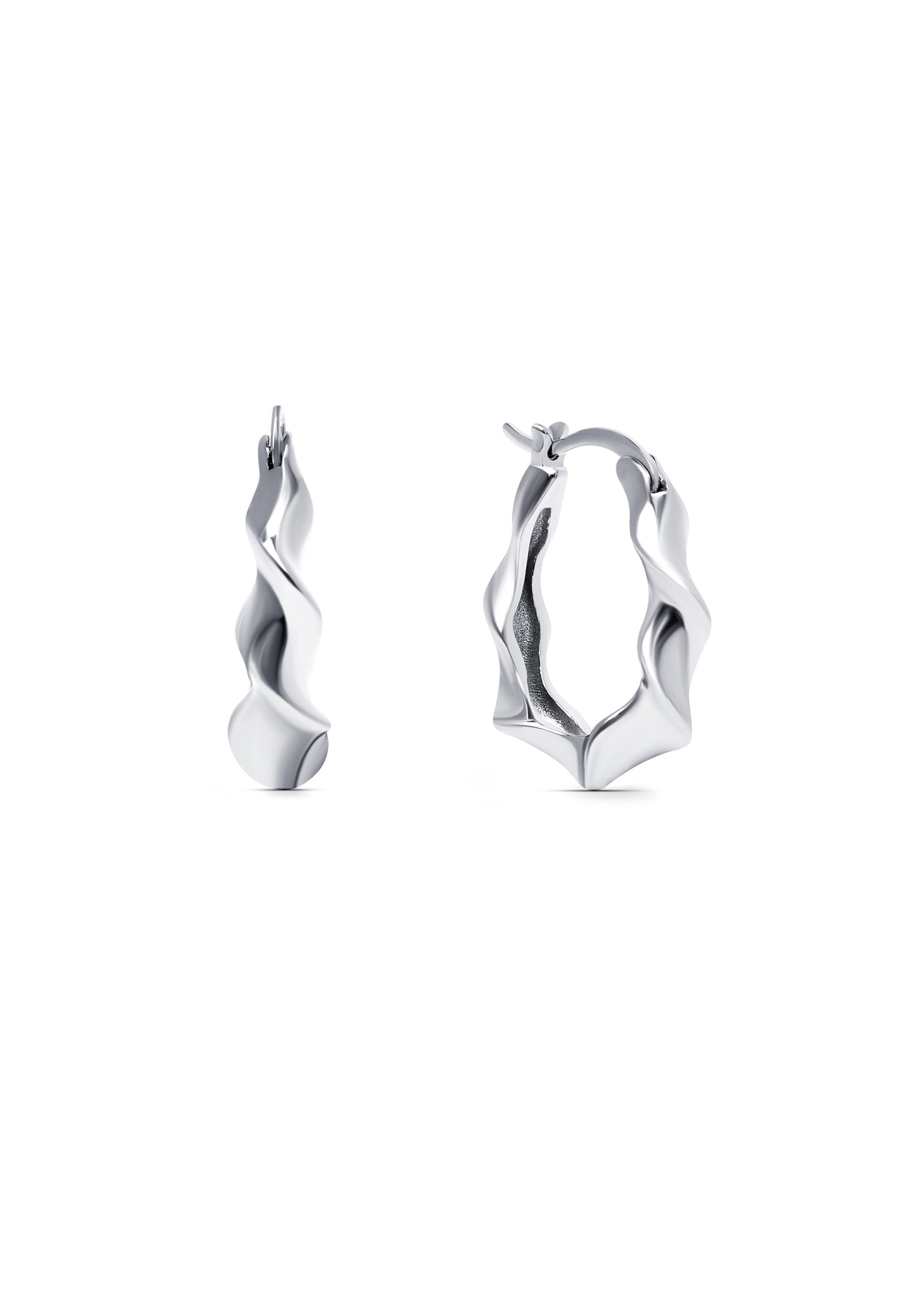 Silver Wavey Hoops