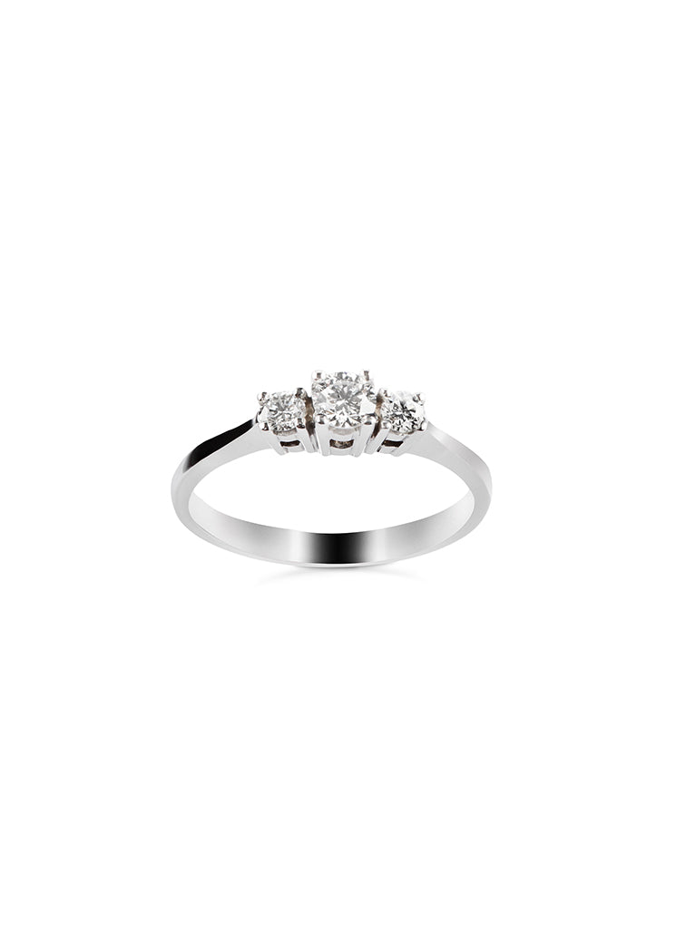 Trestensring i hvitt gull 0,25ct