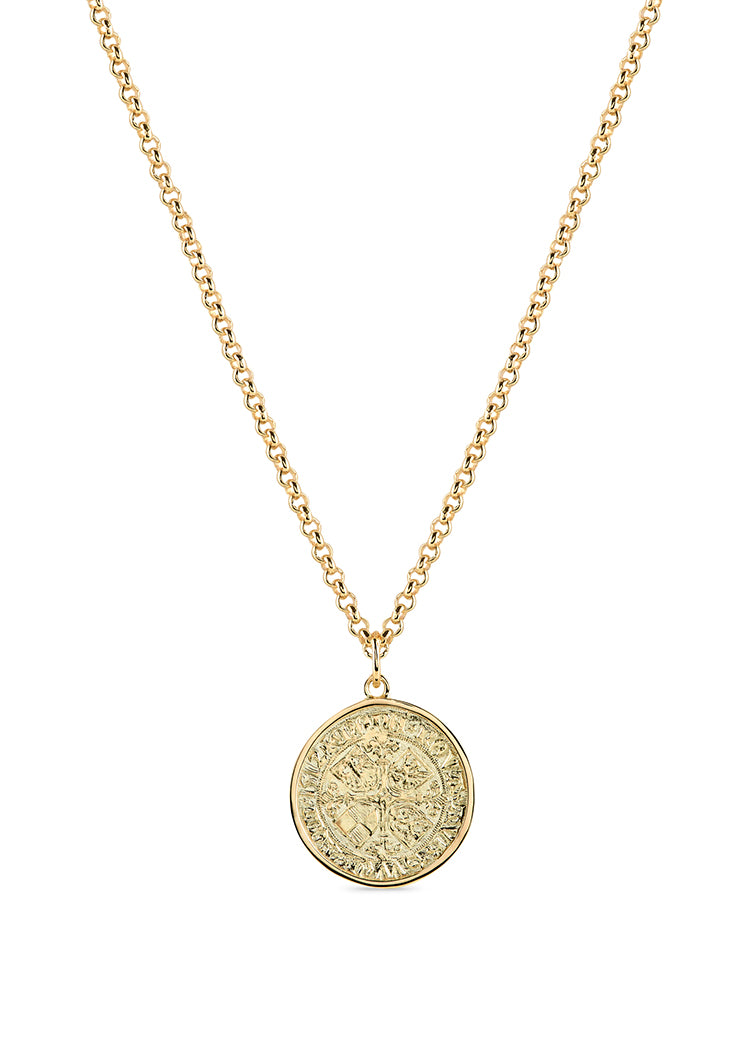 Bryggen coin pendant with border, yellow gold