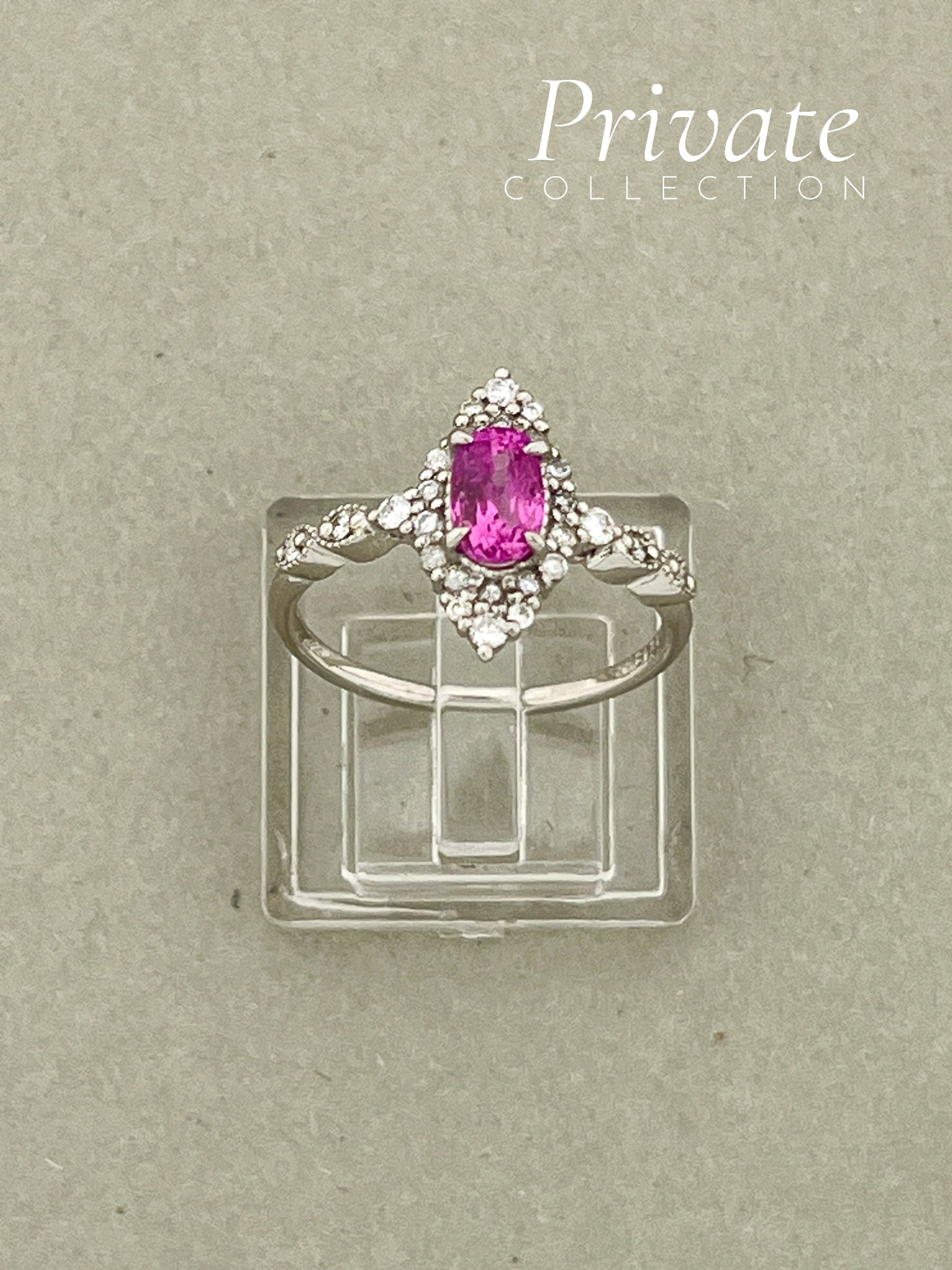 PC Diamantring med rosa safir platina str53,5