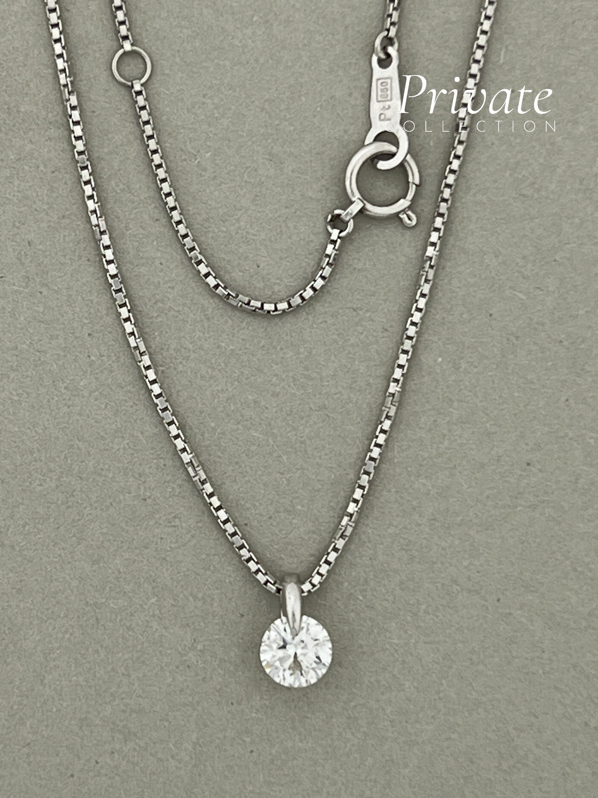 PC 18K white gold solitaire diamond pendant with chain