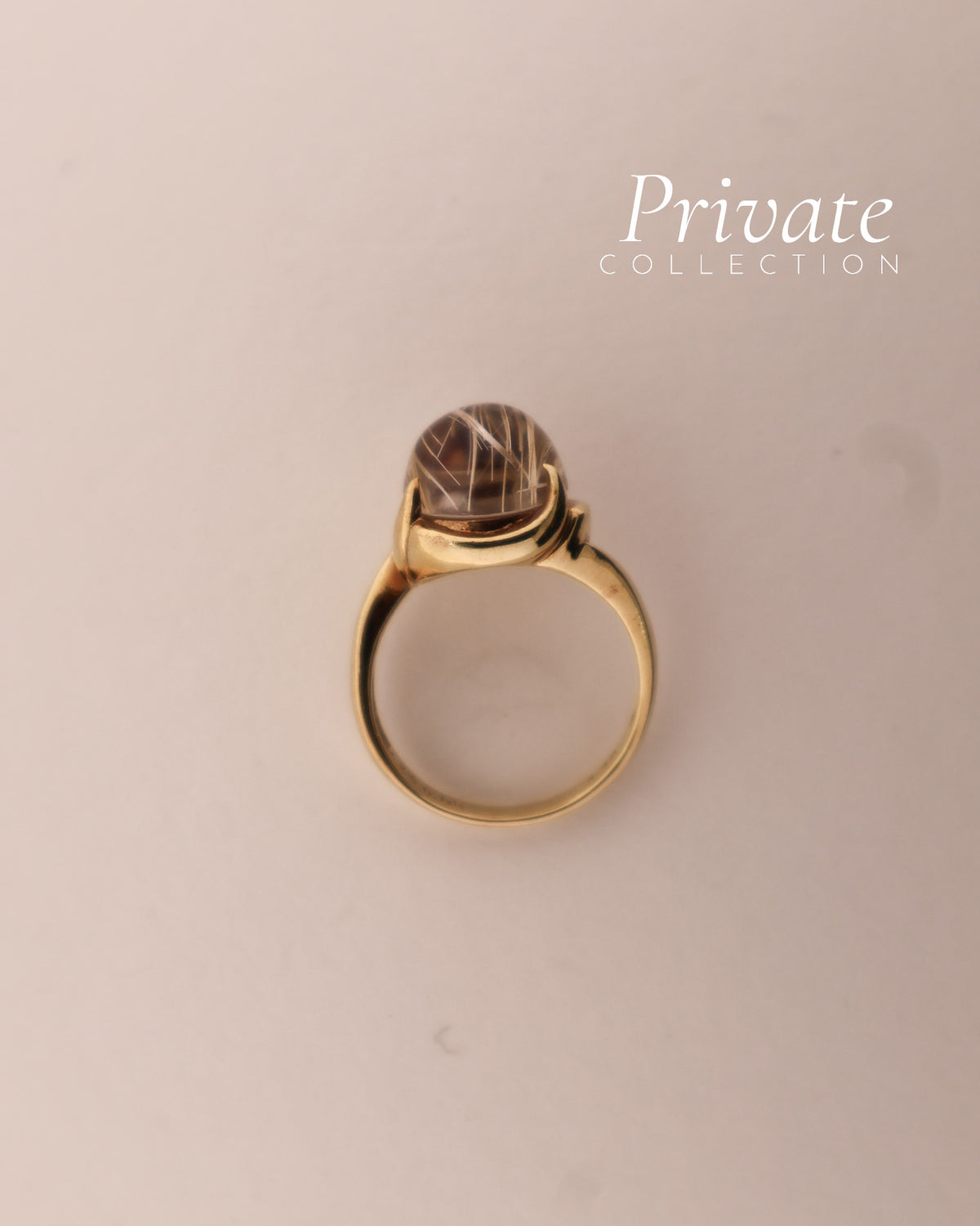 PC ring 18K gult gull med Gabochon, rutilkvarts og diamant str52