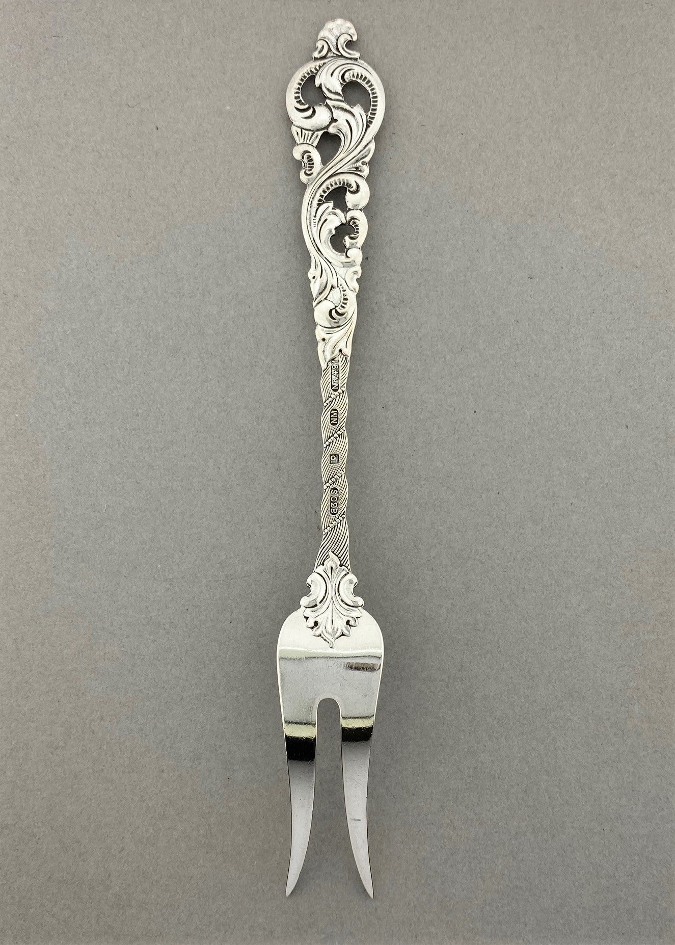 Vintage Dobbel Rokokko stor koldgaffel / tapasgaffel