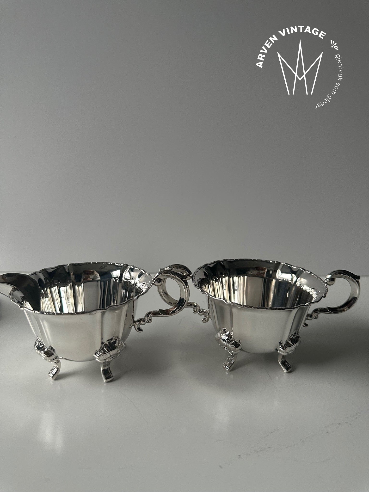 Vintage sølv sukker og fløtesett