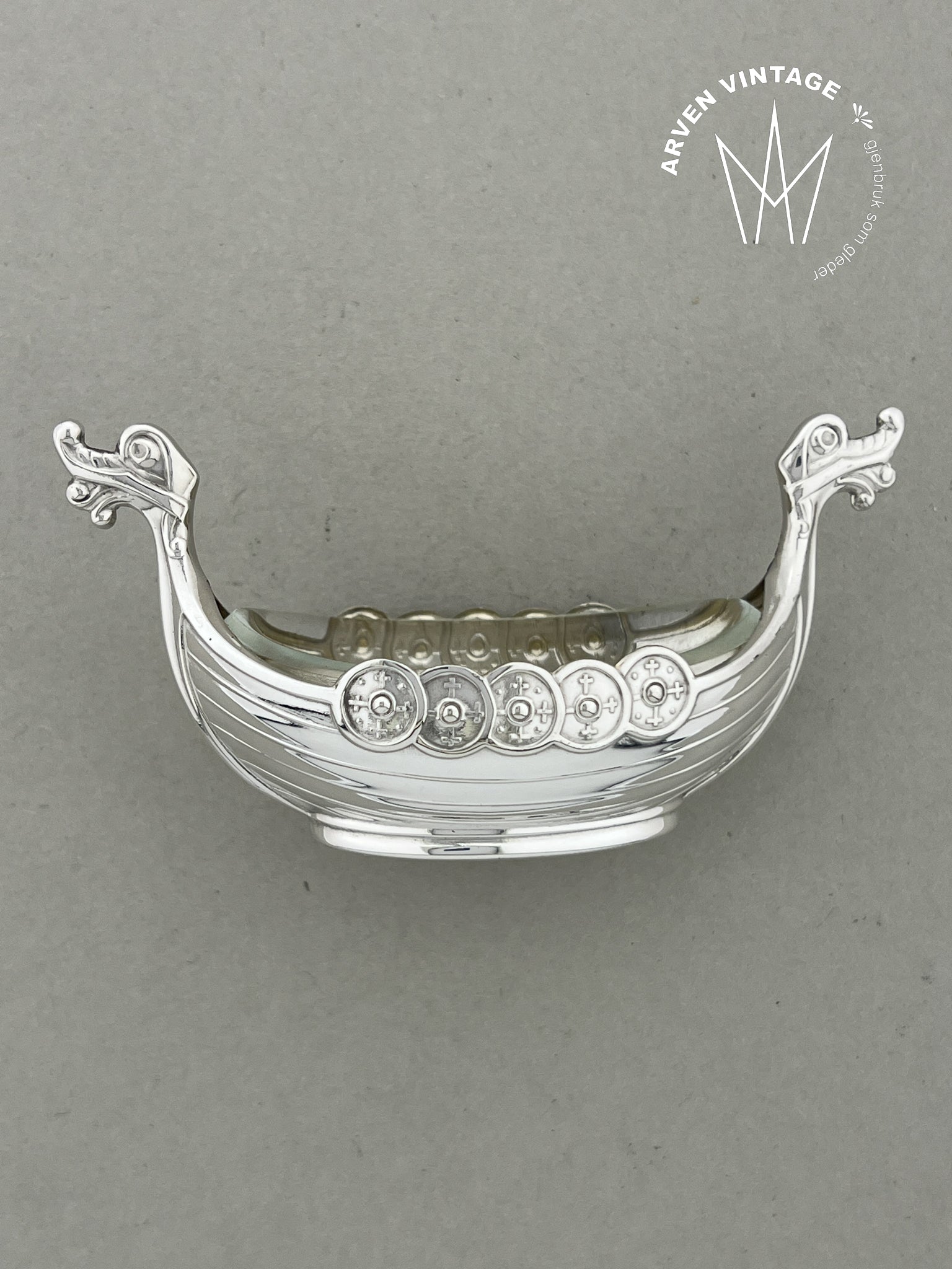 Vintage sølv vikingskip til salt