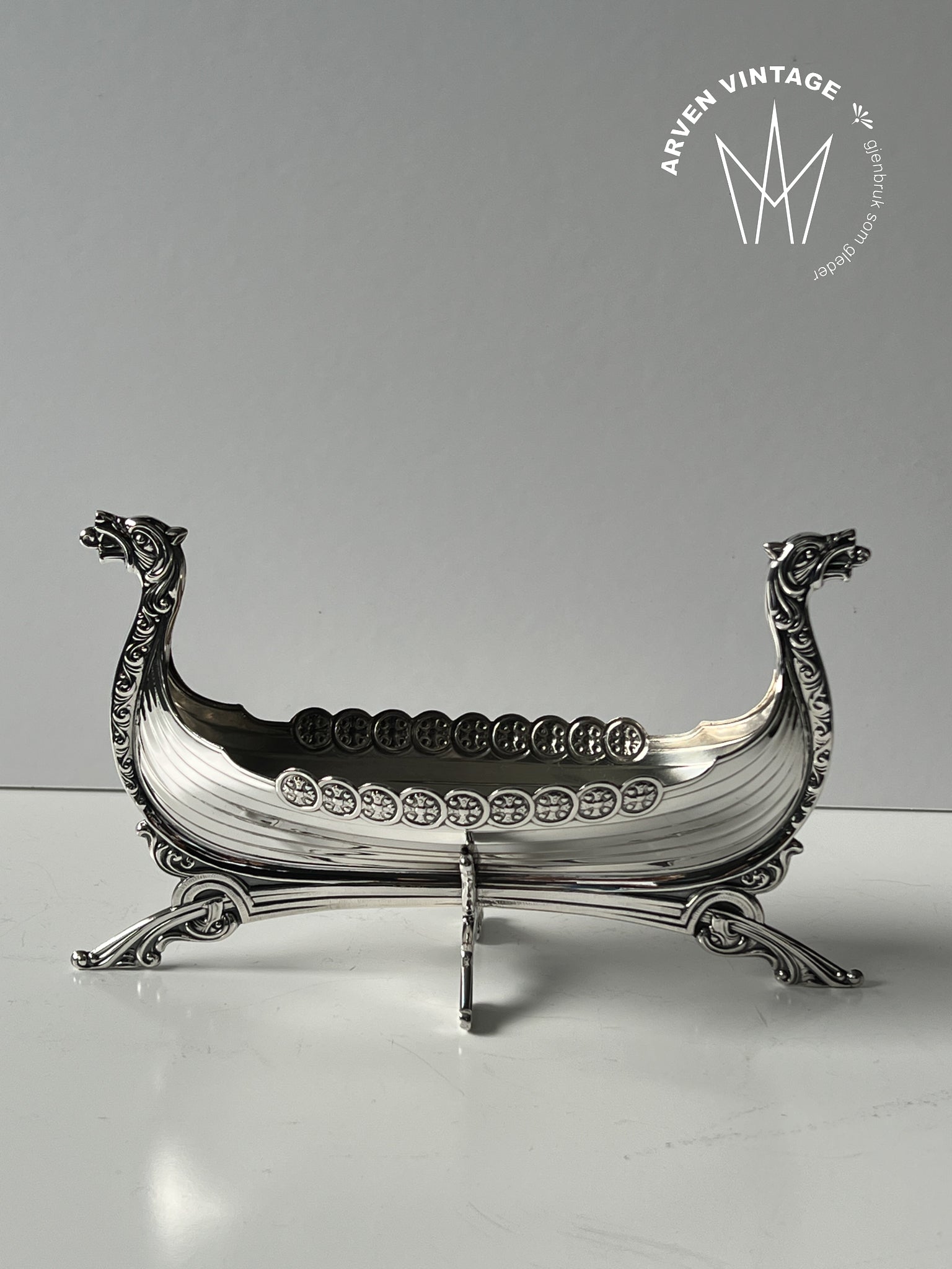 Vintage sølv vikingskip 21cm