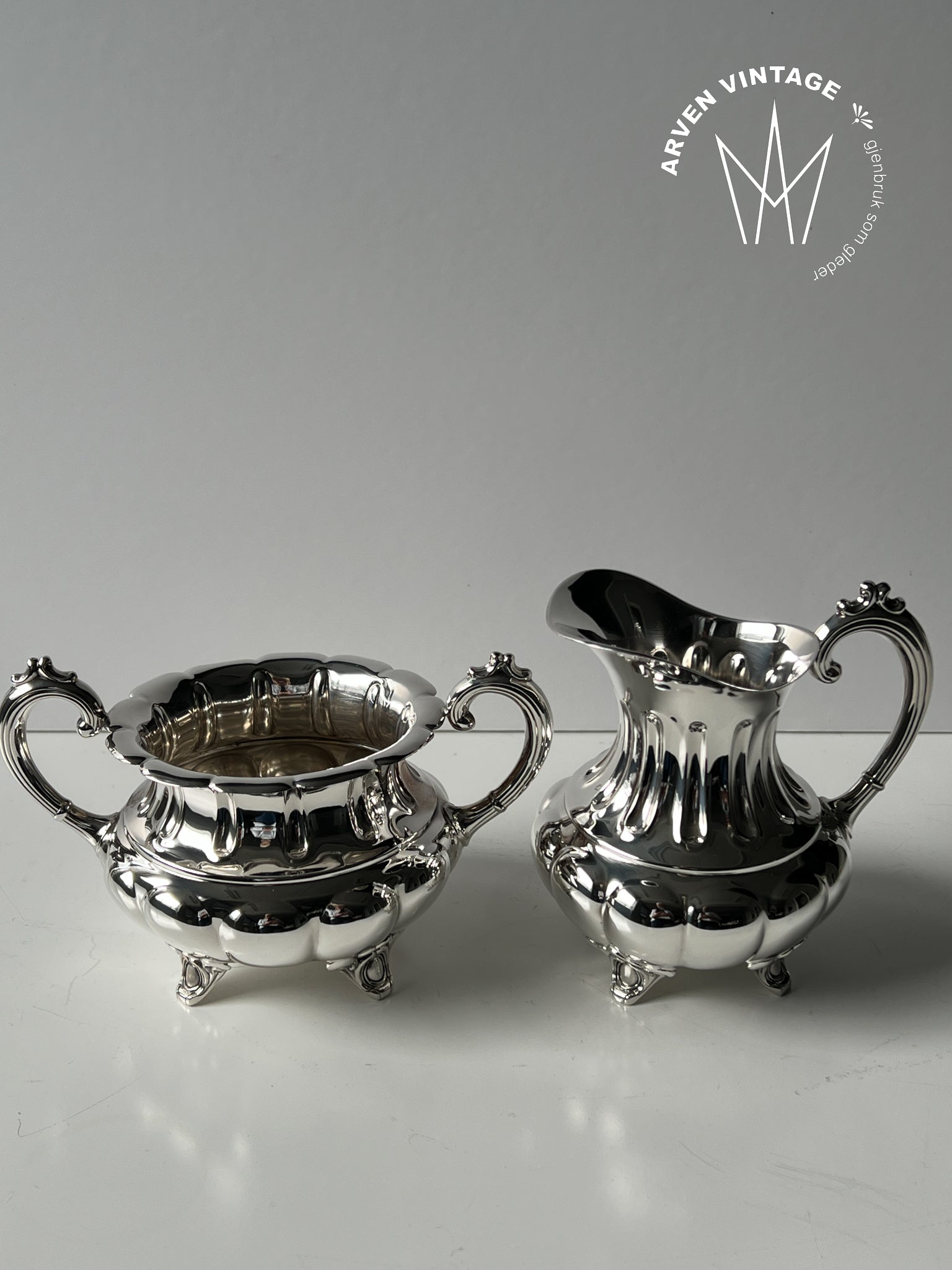 Vintage sølv fløte og sukkersett