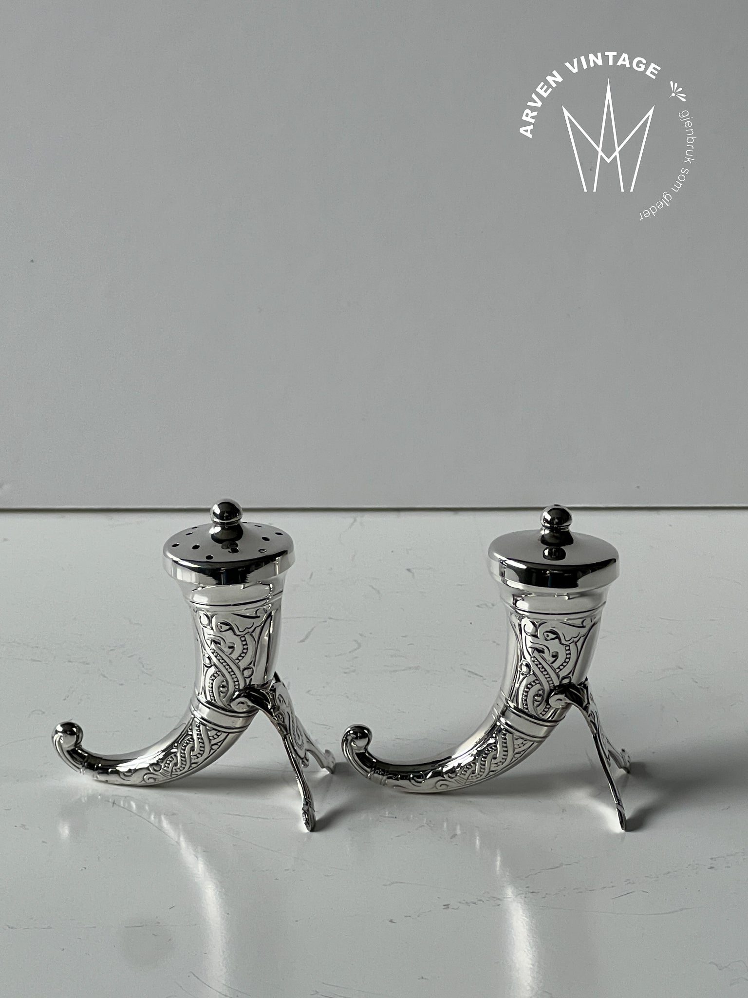 Vintage sølv salt og pepperhorn