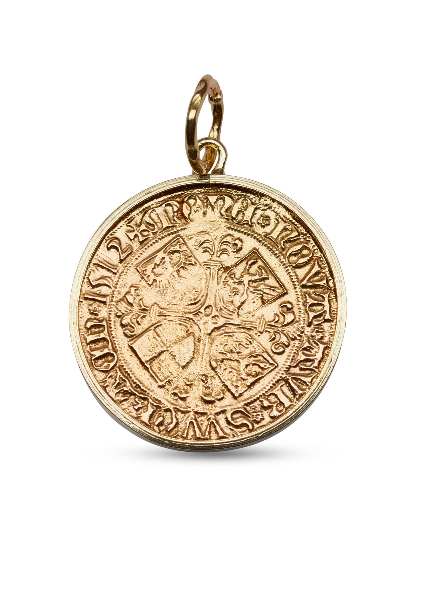 Bryggen coin pendant with border, yellow gold