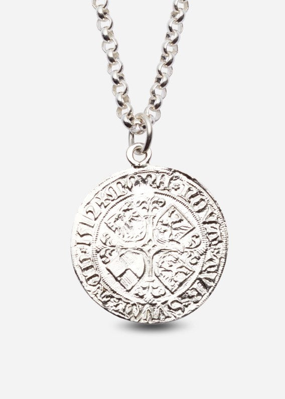 Bryggen coin pendant in silver with chain