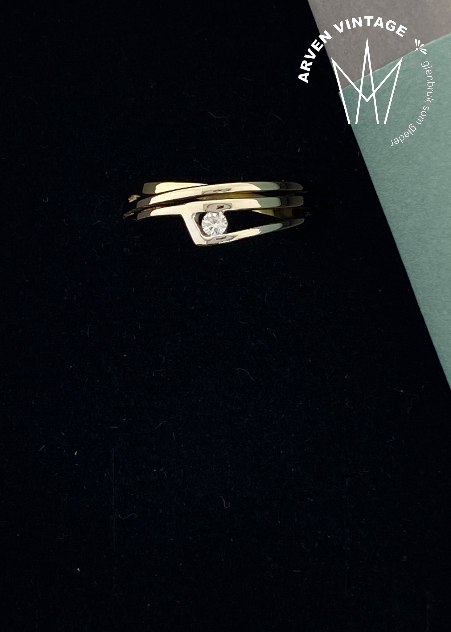 Vintage diamantring i gult gull