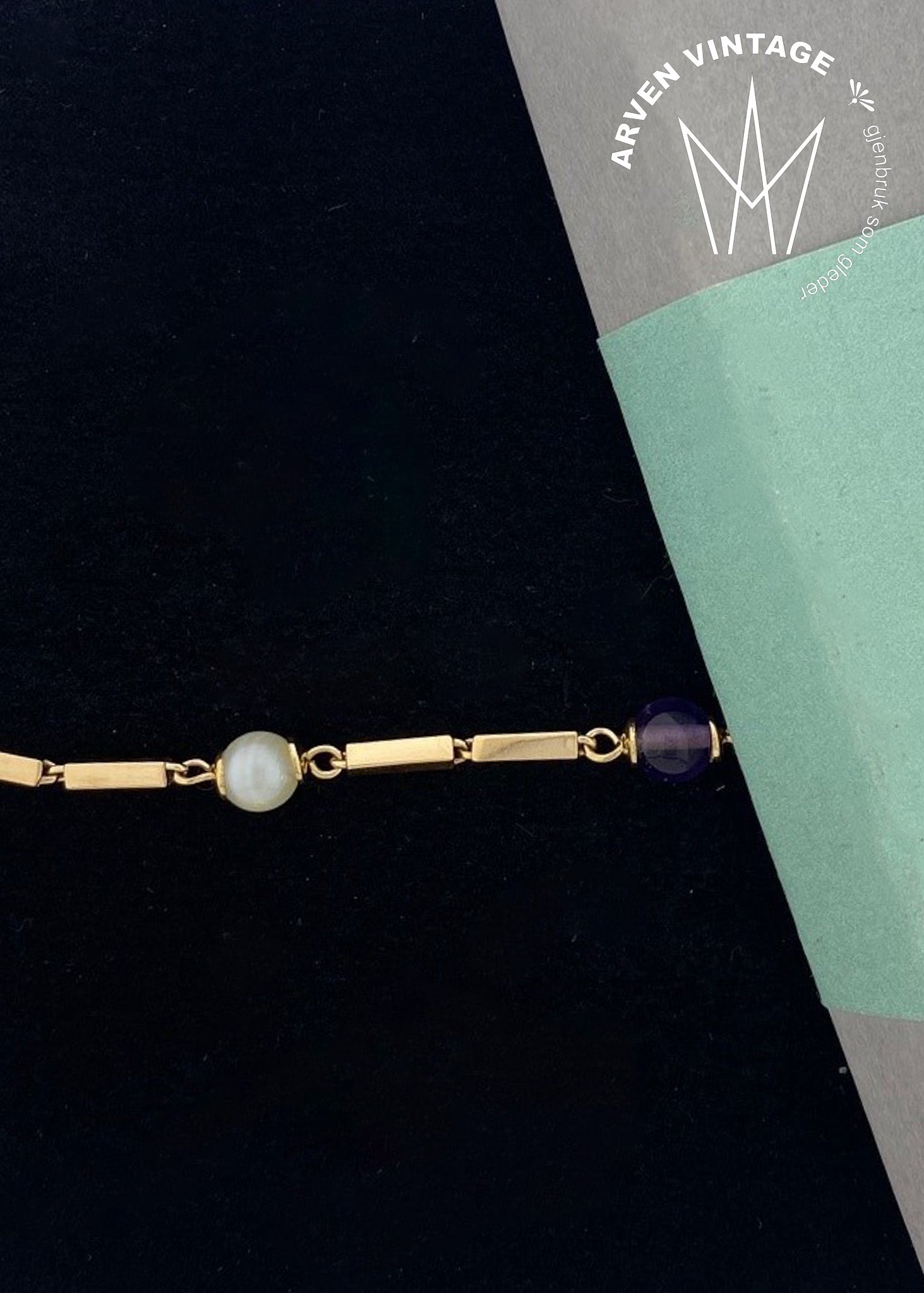 Vintage armbånd med perle og sten 18 k