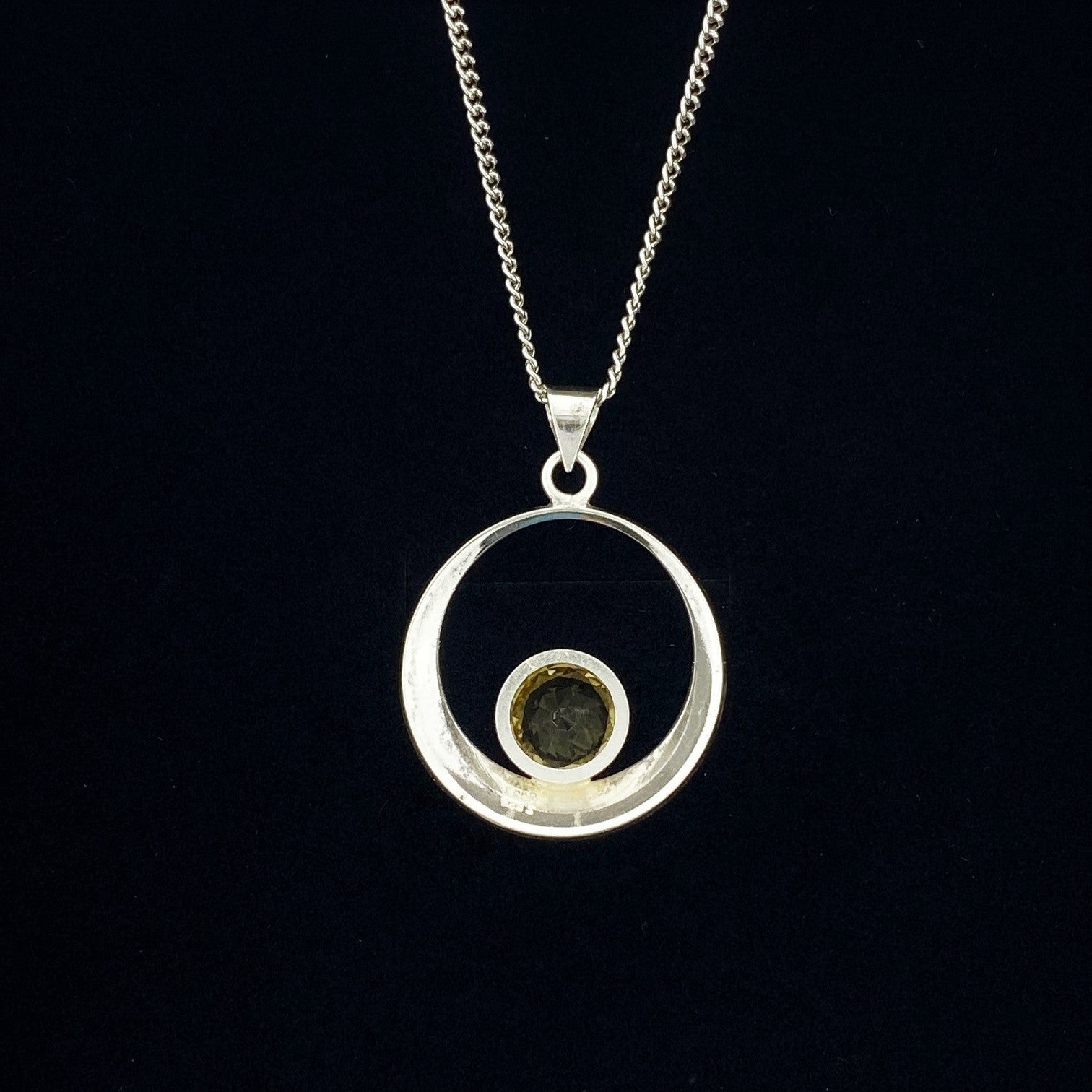Silver pendant with light beige stone and chain from NEFrom