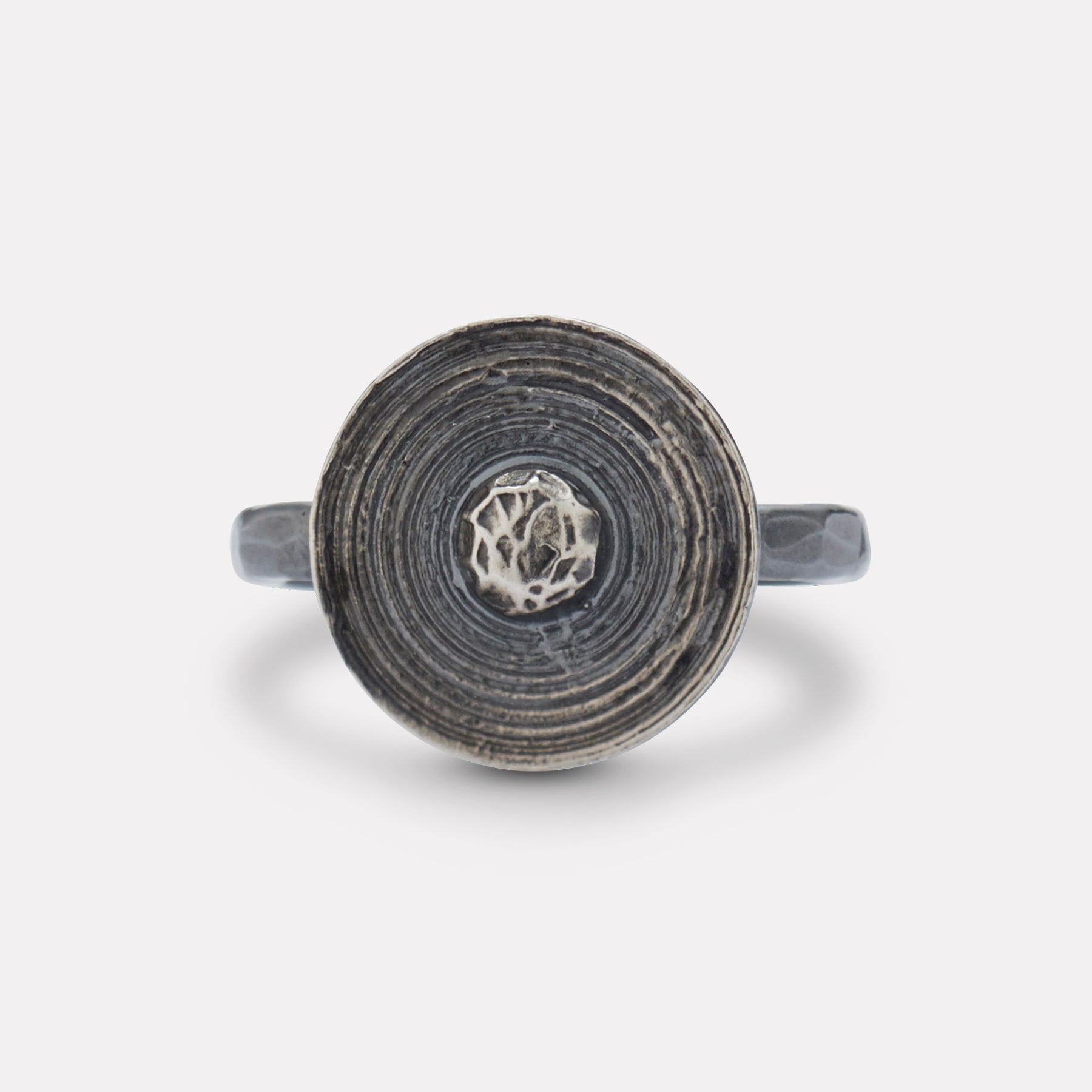 Viking shield ring in oxidized silver