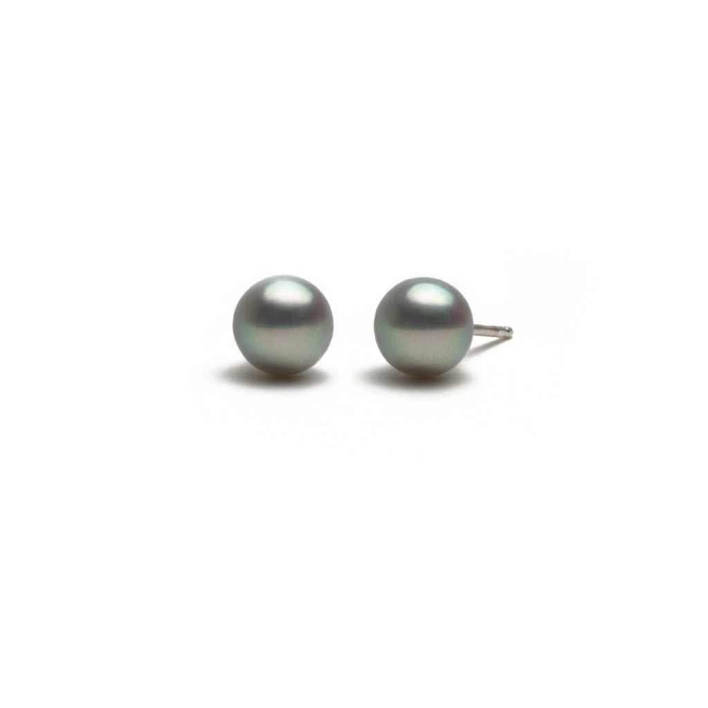 Pearl earrings, silver with blue-grey pearl 7.5-8 mm