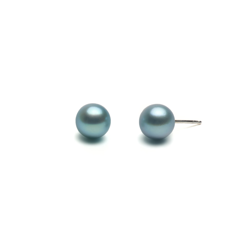 Pearl earrings, silver with blue-grey pearl 8-8.5 mm 
