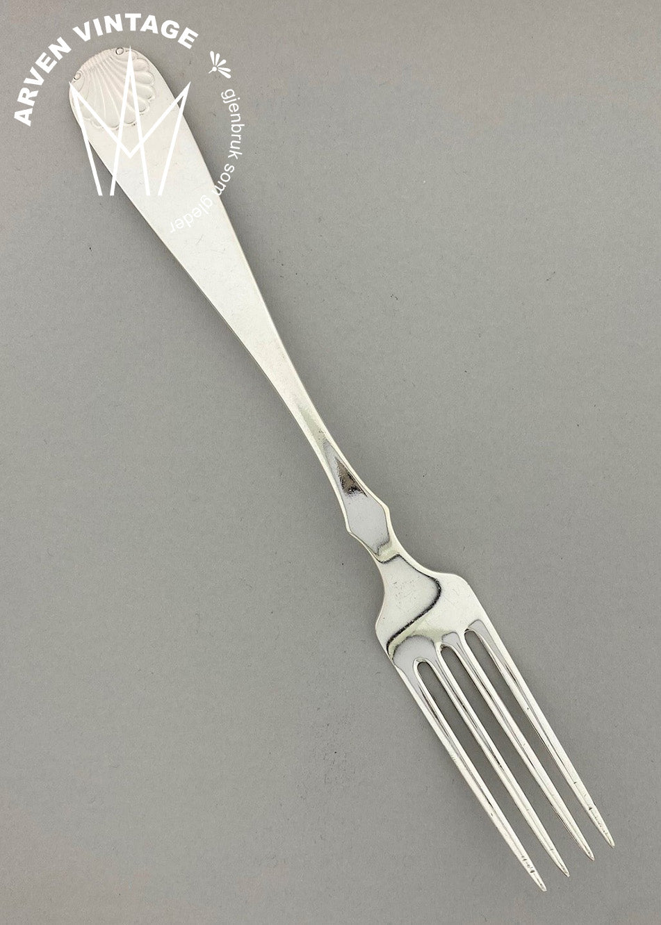 Vintage Shell small dining fork with engraving