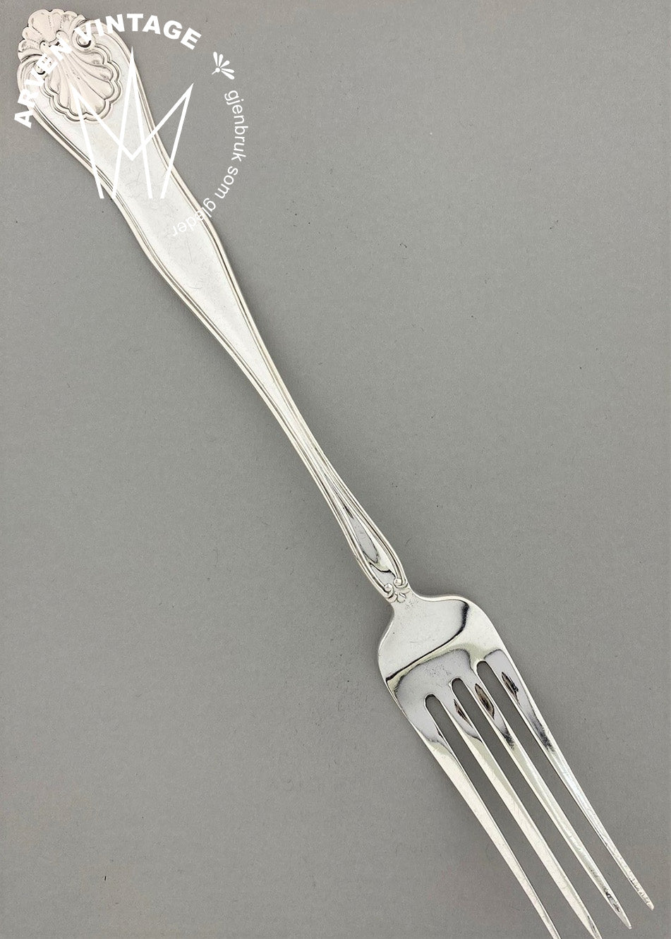 Vintage New shell large dining fork with engraving