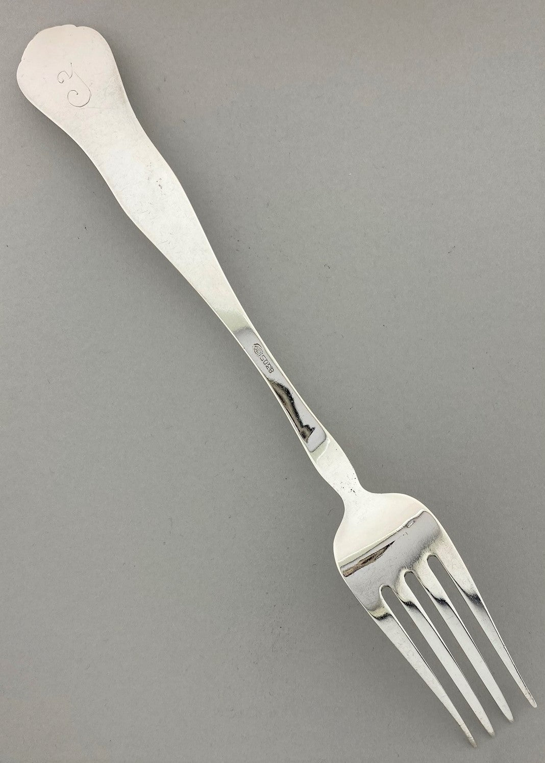 Vintage New shell large dining fork with engraving